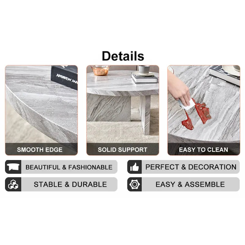 Table basse ronde en MDF blanc à motifs, idéale pour les petits espaces et les salons.