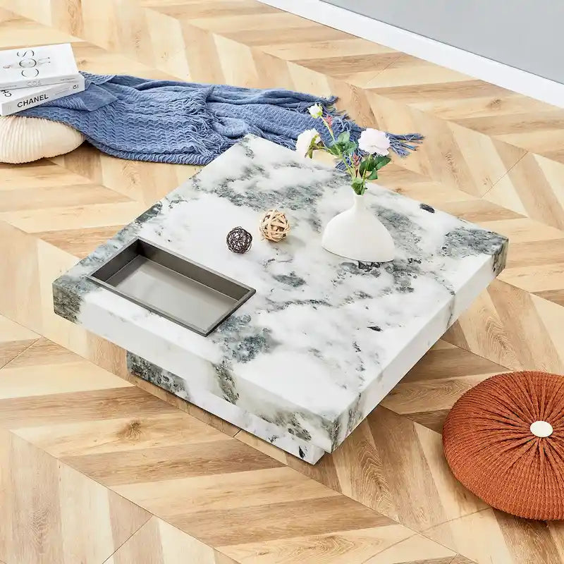 Table basse, motif marbre imitation, en MDF, fusion d'élégance et de style naturel