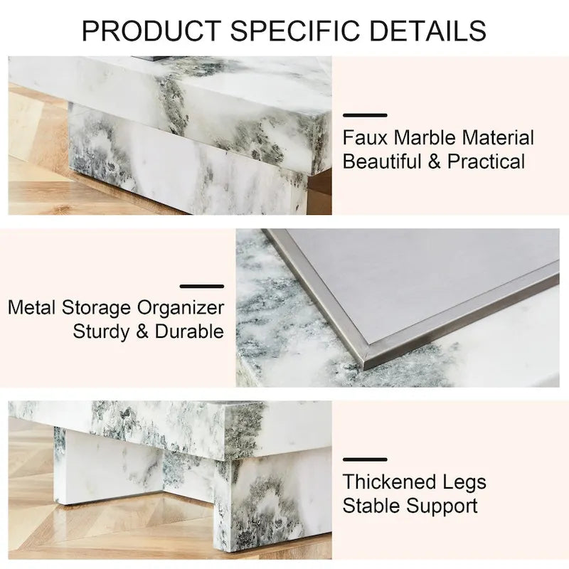 Table basse, motif marbre imitation, en MDF, fusion d'élégance et de style naturel