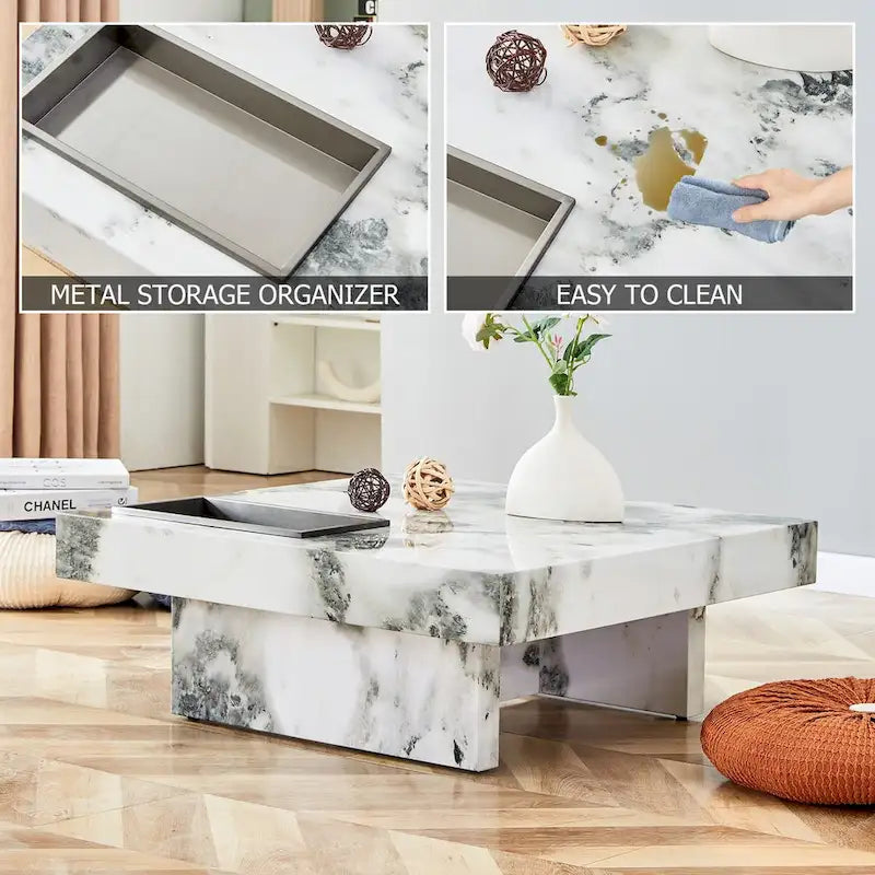 Table basse, motif marbre imitation, en MDF, fusion d'élégance et de style naturel