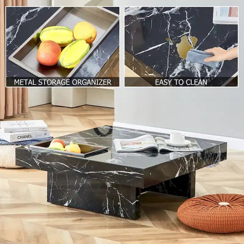 Table basse, motif marbre imitation, en MDF, fusion d'élégance et de style naturel