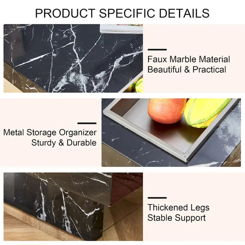 Table basse, motif marbre imitation, en MDF, fusion d'élégance et de style naturel