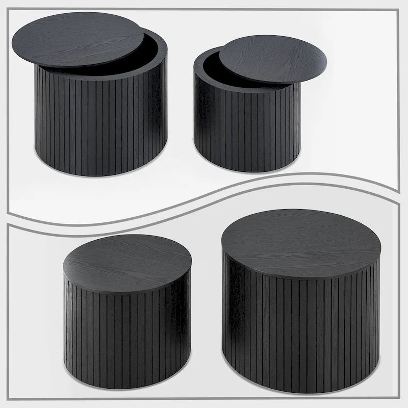Ensemble de deux tables basses gigognes modernes et élégantes en forme de tonneau avec plateau amovible