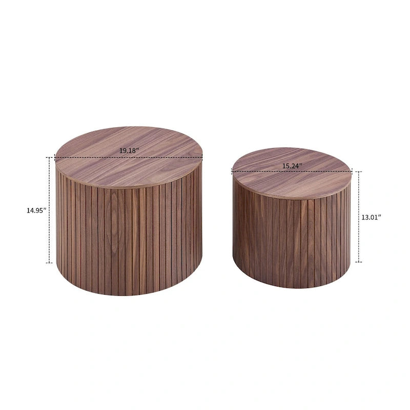 Ensemble de deux tables basses gigognes modernes et élégantes en forme de tonneau avec plateau amovible