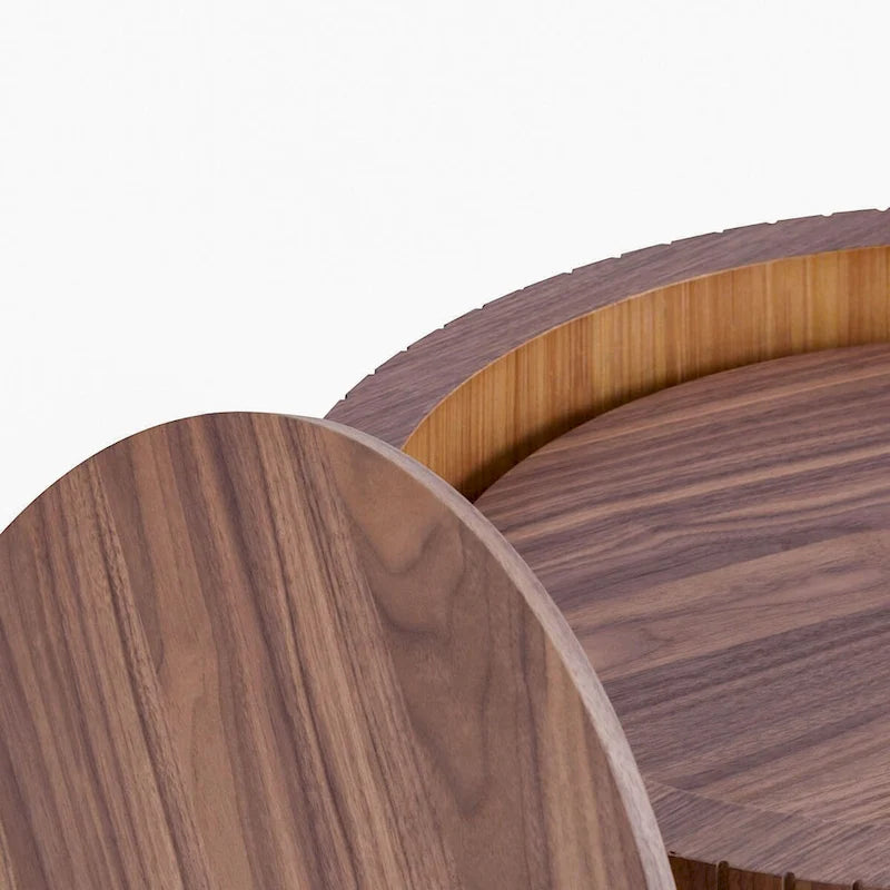 Ensemble de deux tables basses gigognes modernes et élégantes en forme de tonneau avec plateau amovible