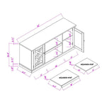 Meuble TV de bureau en bois foncé vieilli, 162,5 cm (64 po) de large, pour téléviseurs jusqu'à 178 cm (70 po) de diagonale.
