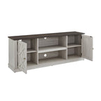 Meuble TV de bureau en bois foncé vieilli, 162,5 cm (64 po) de large, pour téléviseurs jusqu'à 178 cm (70 po) de diagonale.