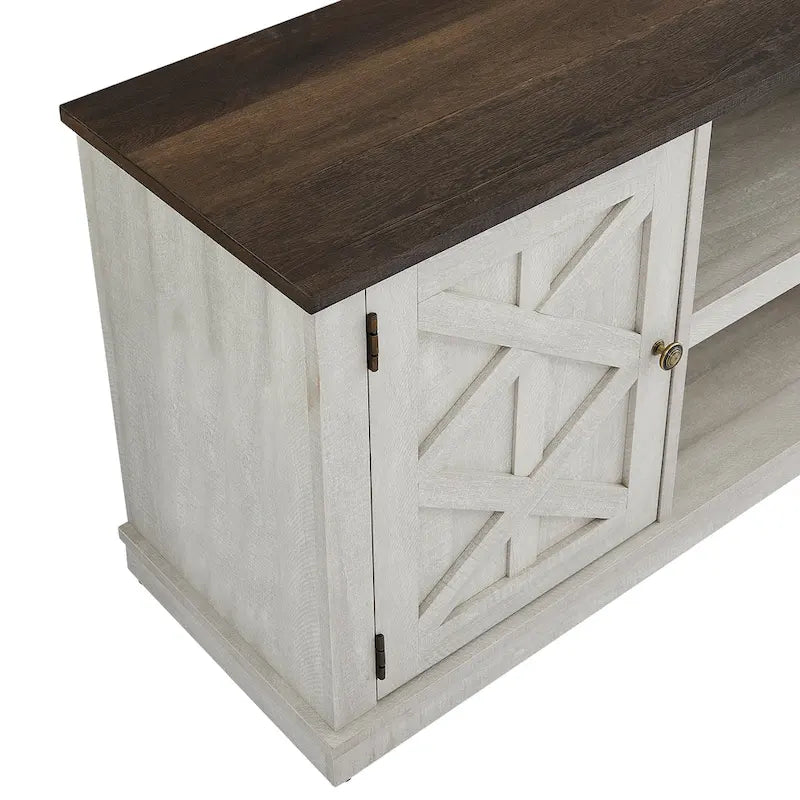 Meuble TV de bureau en bois foncé vieilli, 162,5 cm (64 po) de large, pour téléviseurs jusqu'à 178 cm (70 po) de diagonale.