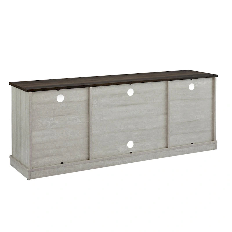 Meuble TV de bureau en bois foncé vieilli, 162,5 cm (64 po) de large, pour téléviseurs jusqu'à 178 cm (70 po) de diagonale.