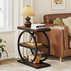 Table d'appoint étroite en bois avec 3 étagères de rangement