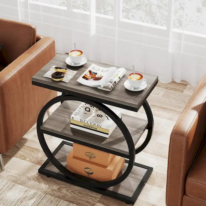 Table d'appoint étroite en bois avec 3 étagères de rangement