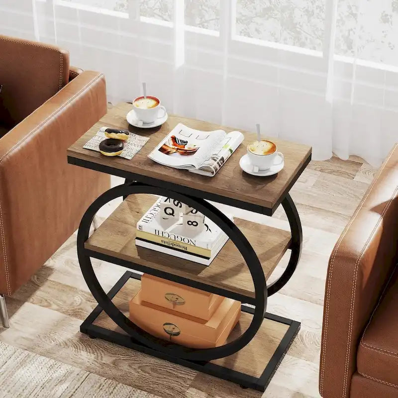 Table d'appoint étroite en bois avec 3 étagères de rangement