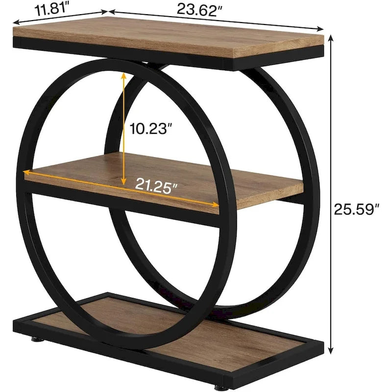 Table d'appoint étroite en bois avec 3 étagères de rangement