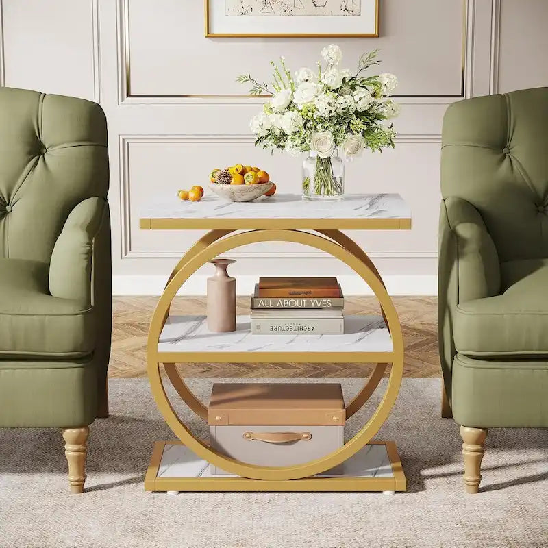 Table d'appoint étroite en bois avec 3 étagères de rangement