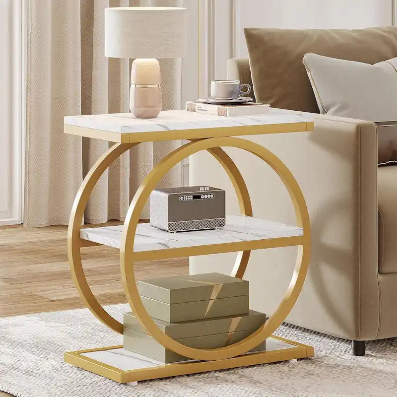 Table d'appoint étroite en bois avec 3 étagères de rangement