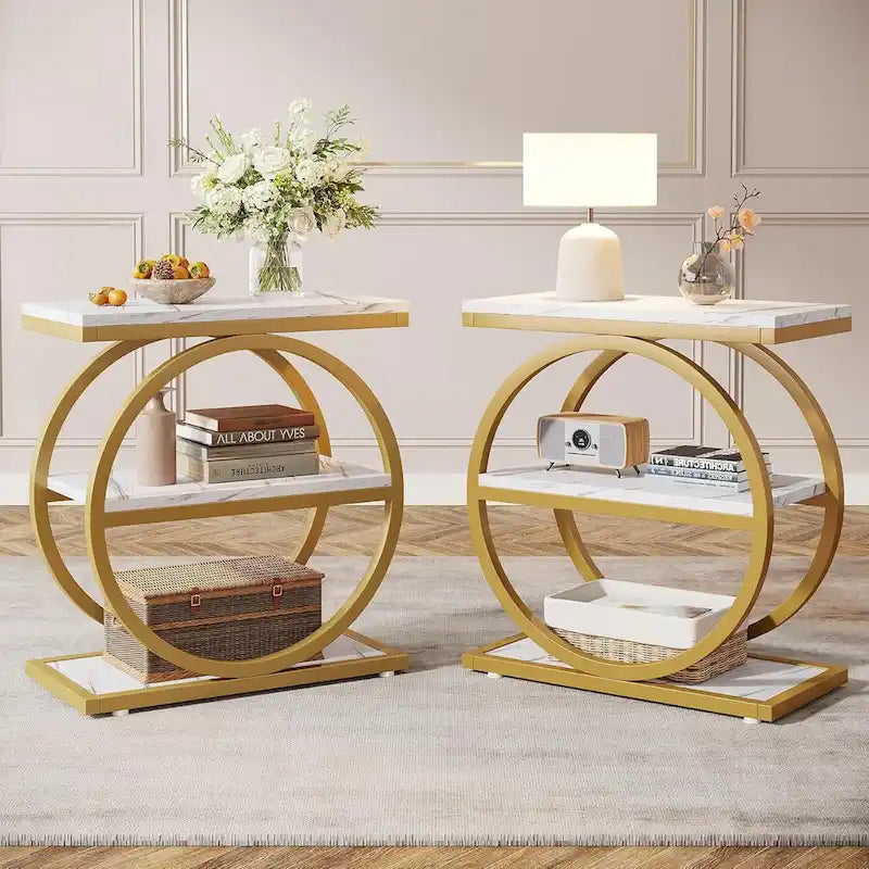 Table d'appoint étroite en bois avec 3 étagères de rangement