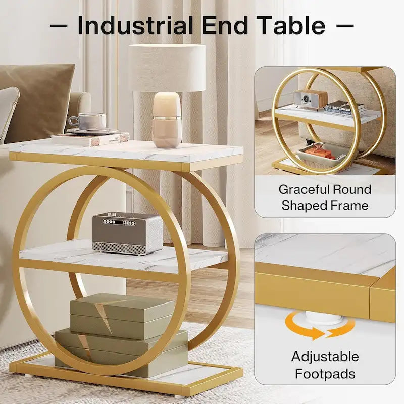 Table d'appoint étroite en bois avec 3 étagères de rangement
