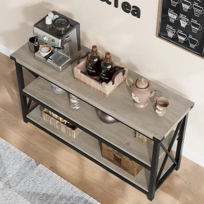 Console étroite et longue avec rangement, table basse en bois à 3 niveaux