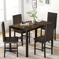 Ensemble de salle à manger de cuisine moderne 5 pièces en faux marbre avec 4 chaises en cuir PU rembourrées