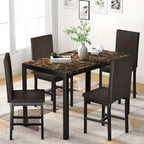 Ensemble de salle à manger de cuisine moderne 5 pièces en faux marbre avec 4 chaises en cuir PU rembourrées