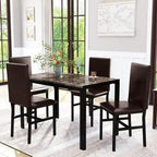 Ensemble de salle à manger de cuisine moderne 5 pièces en faux marbre avec 4 chaises en cuir PU rembourrées