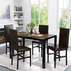 Ensemble de salle à manger de cuisine moderne 5 pièces en faux marbre avec 4 chaises en cuir PU rembourrées
