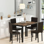 Ensemble de salle à manger de cuisine moderne 5 pièces en faux marbre avec 4 chaises en cuir PU rembourrées