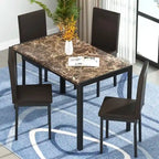 Ensemble de salle à manger de cuisine moderne 5 pièces en faux marbre avec 4 chaises en cuir PU rembourrées