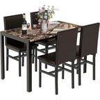 Ensemble de salle à manger de cuisine moderne 5 pièces en faux marbre avec 4 chaises en cuir PU rembourrées