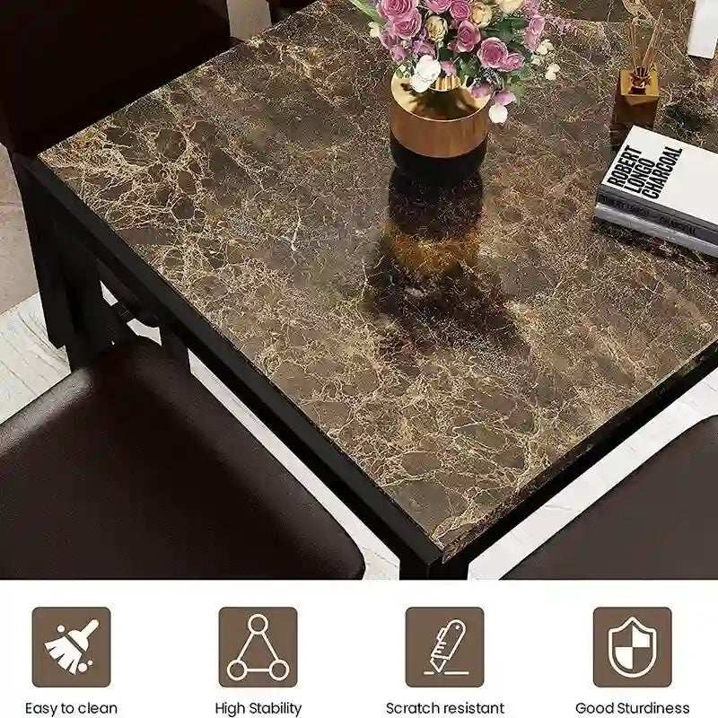 Ensemble de salle à manger de cuisine moderne 5 pièces en faux marbre avec 4 chaises en cuir PU rembourrées