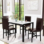 Ensemble de salle à manger de cuisine moderne 5 pièces en faux marbre avec 4 chaises en cuir PU rembourrées