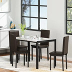 Ensemble de salle à manger de cuisine moderne 5 pièces en faux marbre avec 4 chaises en cuir PU rembourrées
