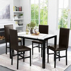 Ensemble de salle à manger de cuisine moderne 5 pièces en faux marbre avec 4 chaises en cuir PU rembourrées