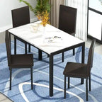 Ensemble de salle à manger de cuisine moderne 5 pièces en faux marbre avec 4 chaises en cuir PU rembourrées