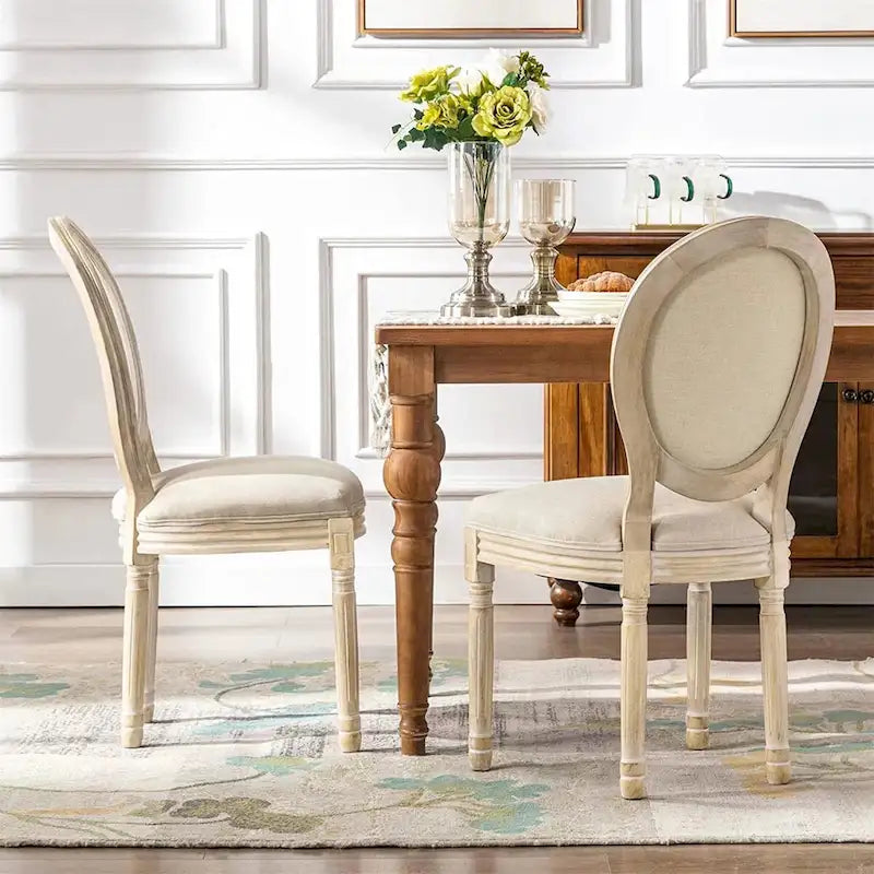 Chaise de salle à manger rembourrée vintage française Mieres, chaise d'appoint (lot de 2) - Non disponible