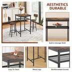 Ensemble table de bar 3 pièces avec étagère en métal, petit ensemble table de pub, ensemble de salle à manger