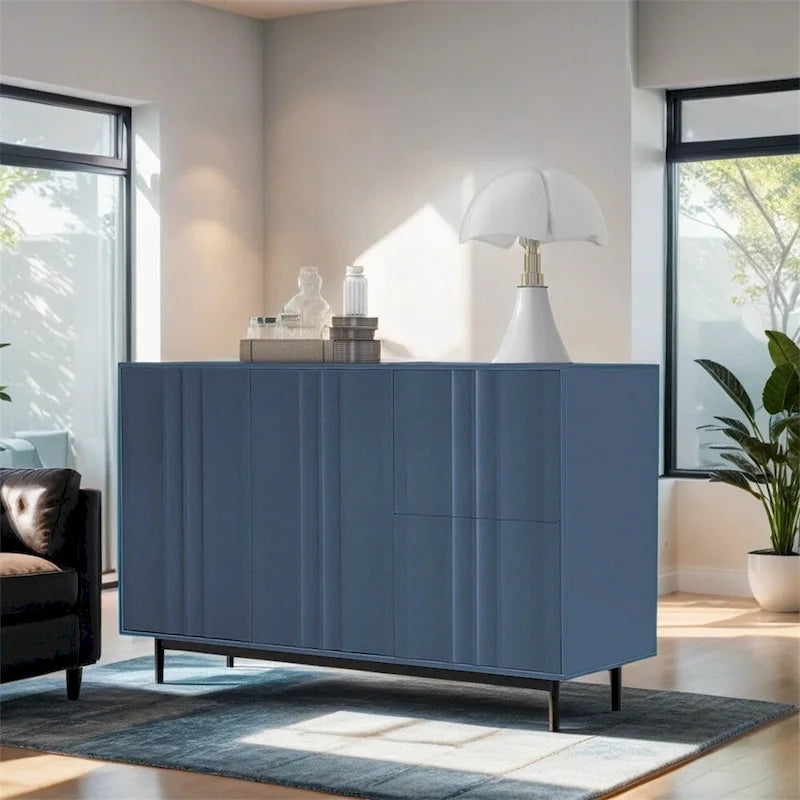 Armoire de rangement à motif ondulé avec 2 portes et 2 tiroirs, réglable
