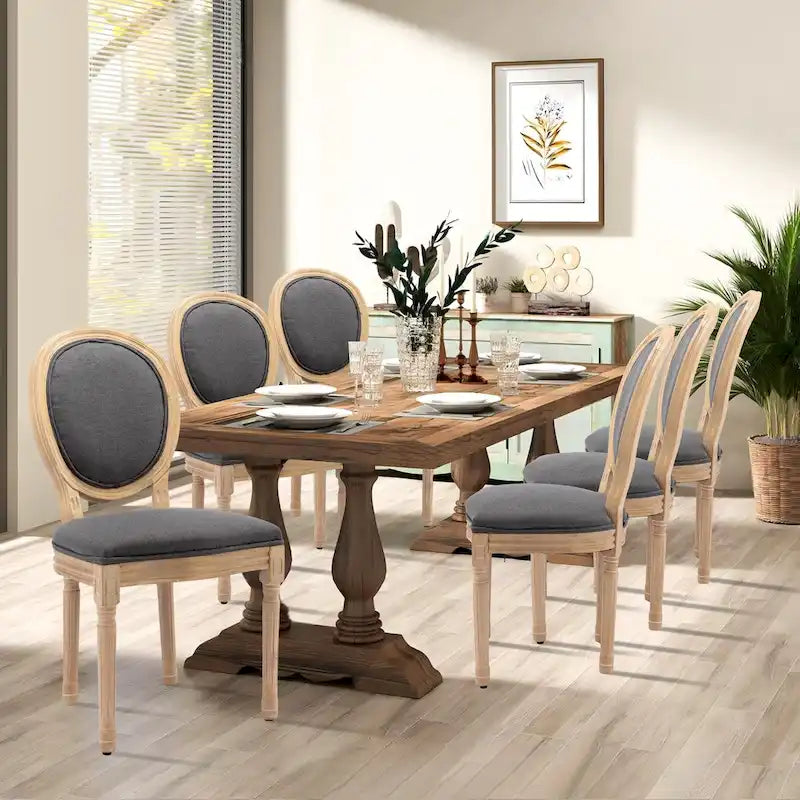 Ensemble de 6 chaises de salle à manger de style campagnard français, peintes à l'ancienne et recouvertes de polyuréthane.