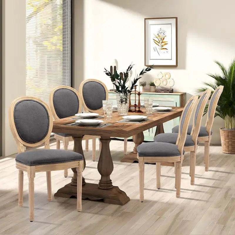 Ensemble de 6 chaises de salle à manger de style campagnard français, peintes à l'ancienne et recouvertes de polyuréthane.