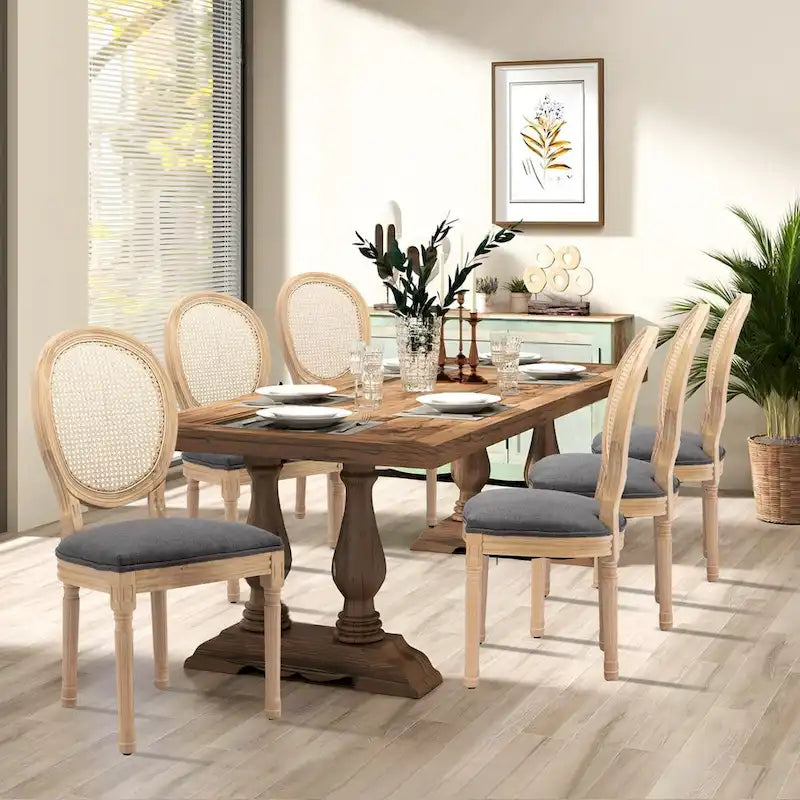 Ensemble de 6 chaises de salle à manger de style campagnard français, peintes à l'ancienne et recouvertes de polyuréthane.