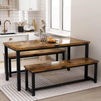 Ensemble de table et chaises de salle à manger 3 pièces style industriel, ensemble de cuisine rétro en bois avec 2 bancs pour la cuisine, la salle à manger ou le restaurant.