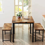 Ensemble de table et chaises de salle à manger 3 pièces style industriel, ensemble de cuisine rétro en bois avec 2 bancs pour la cuisine, la salle à manger ou le restaurant.