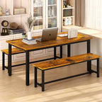 Ensemble de table et chaises de salle à manger 3 pièces style industriel, ensemble de cuisine rétro en bois avec 2 bancs pour la cuisine, la salle à manger ou le restaurant.