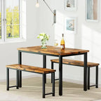 Ensemble de table et chaises de salle à manger 3 pièces style industriel, ensemble de cuisine rétro en bois avec 2 bancs pour la cuisine, la salle à manger ou le restaurant.