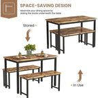 Ensemble de table et chaises de salle à manger 3 pièces style industriel, ensemble de cuisine rétro en bois avec 2 bancs pour la cuisine, la salle à manger ou le restaurant.