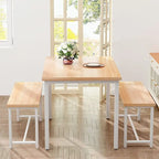 Ensemble de table et chaises de salle à manger 3 pièces style industriel, ensemble de cuisine rétro en bois avec 2 bancs pour la cuisine, la salle à manger ou le restaurant.