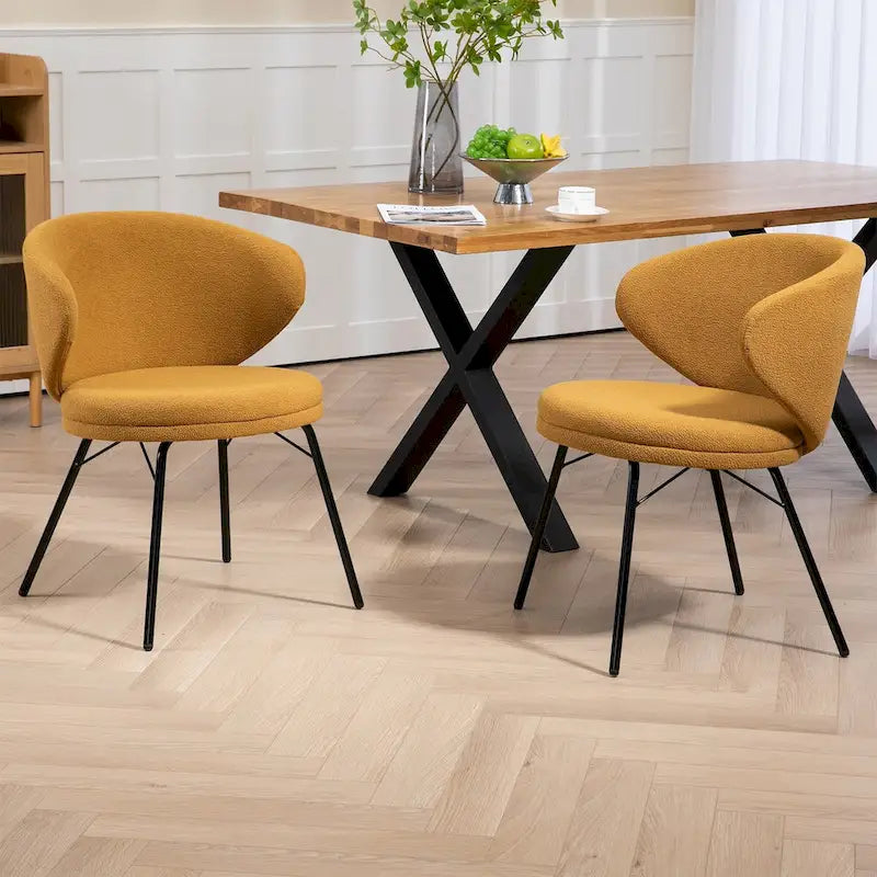 Ensemble de 2 chaises de salle à manger Barclay en tissu bouclé orange avec pieds en fer noir