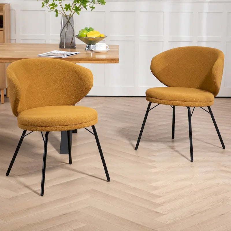 Ensemble de 2 chaises de salle à manger Barclay en tissu bouclé orange avec pieds en fer noir