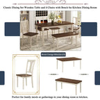 Ensemble de salle à manger classique 6 pièces comprenant une table en bois, 4 chaises et un banc, pour cuisine ou salle à manger.