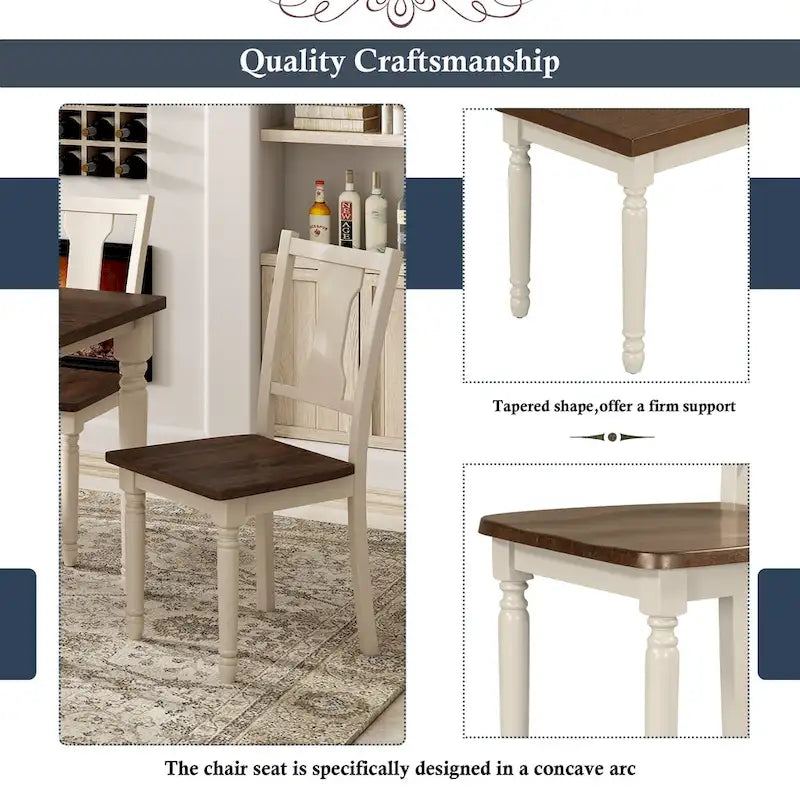 Ensemble de salle à manger classique 6 pièces comprenant une table en bois, 4 chaises et un banc, pour cuisine ou salle à manger.